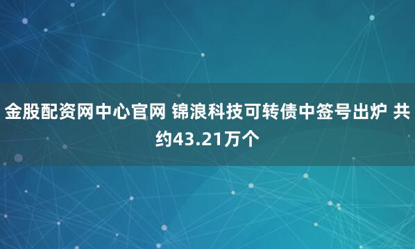 金股配资网中心官网 锦浪科技可转债中签号出炉 共约43.21万个